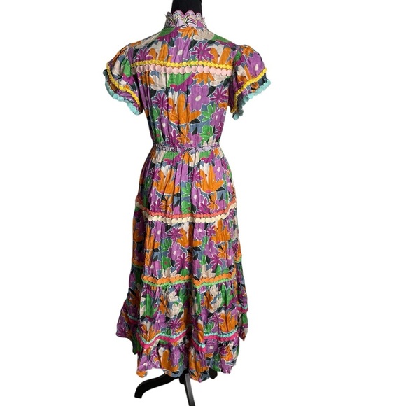 CeliaB Aneeta Purple & Orange Tiered Ruffled Sundress w/Flutter Sleeves SZ XS - Picture 7 of 9